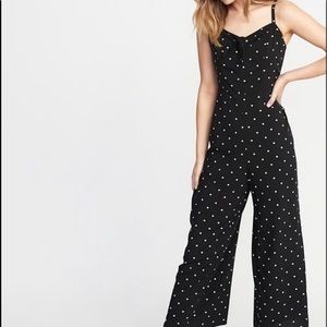 Old Navy Women's Waist-Defined Sleeveless Tie-Front Cami Jumpsuit Black Dots S M